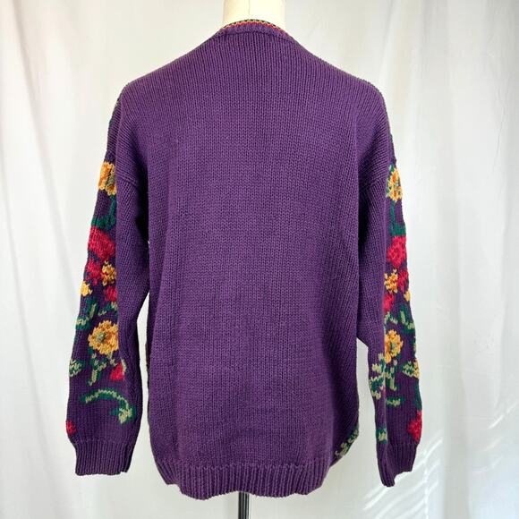 Vintage Robert Scott Knit Floral Cardigan Sweater Purple Cottagecore Grandma S - Picture 3 of 12